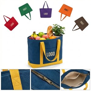 Side-Pocket Tote Bag in Durable Polyester Cotton Blend