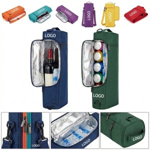 Soft-Sided Insulated Wine & Can Carrier with Shoulder Strap and Side Pocket