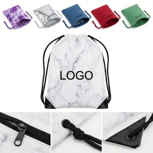 Marble Print Drawstring Backpack for Everyday Use
